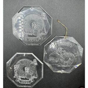 3 lifesaver Candy Clear Acrylic Christmas Ornaments 1991 1992 80 year Ann -S1N